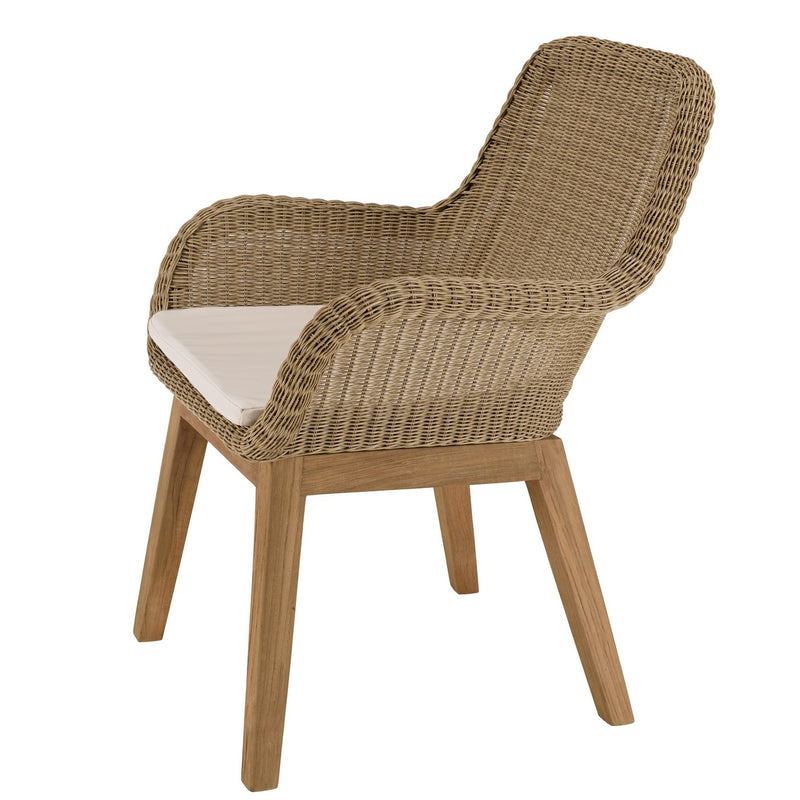 Kally - Lot De 2 Fauteuils Jardin - Rotin Synthétique/Teck/Mousse/Aluminium/Tissu Polyester 100% - Beige/Ecru/Marron