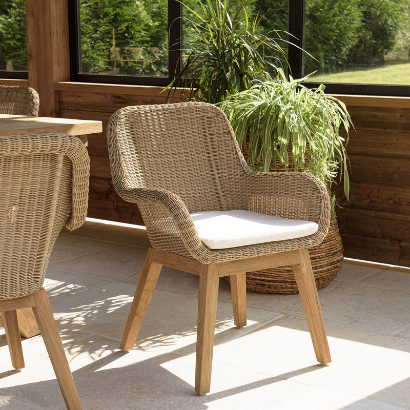 Kally - Lot De 2 Fauteuils Jardin - Rotin Synthétique/Teck/Mousse/Aluminium/Tissu Polyester 100% - Beige/Ecru/Marron