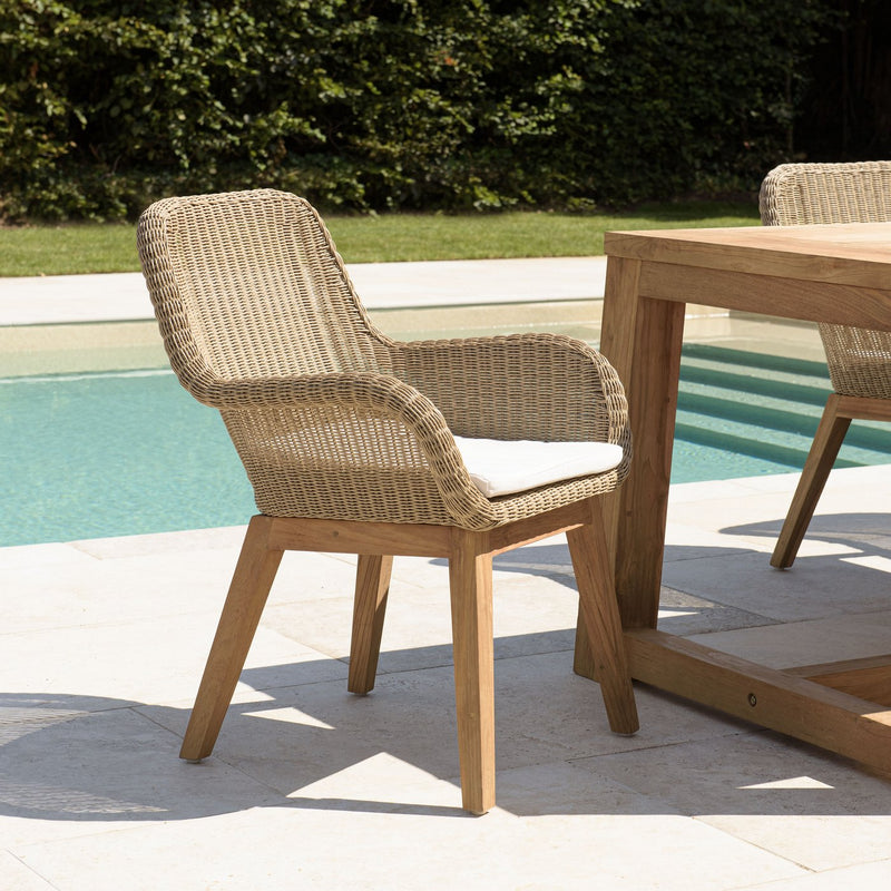 Kally - Lot De 2 Fauteuils Jardin - Rotin Synthétique/Teck/Mousse/Aluminium/Tissu Polyester 100% - Beige/Ecru/Marron