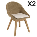 Kally - Lot De 2 Chaises Jardin - Rotin Synthétique/Teck/Mousse/Aluminium/Tissu Polyester 100% - Beige/Ecru/Marron
