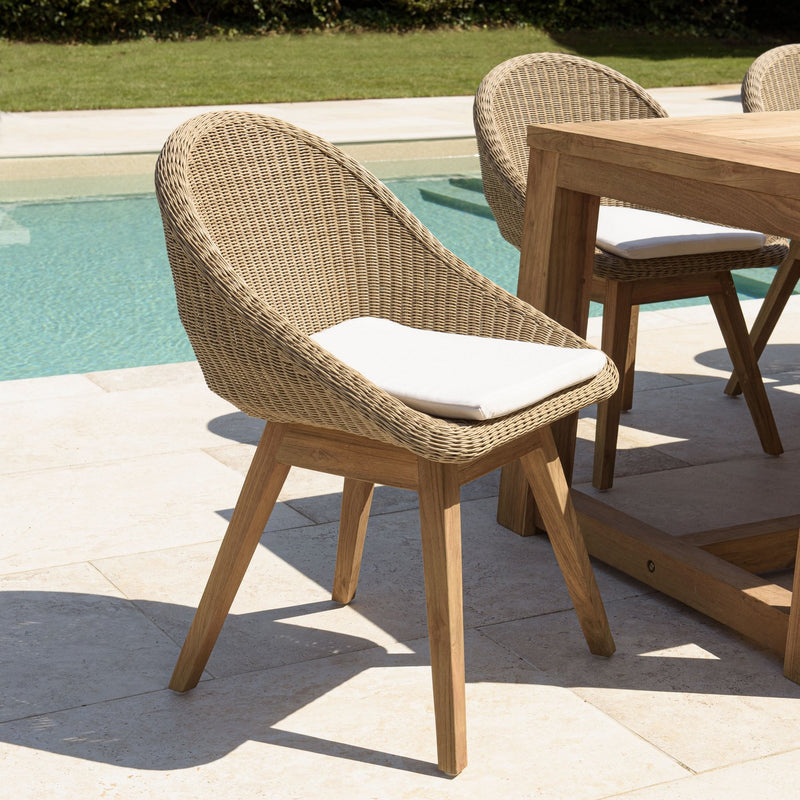 Kally - Lot De 2 Chaises Jardin - Rotin Synthétique/Teck/Mousse/Aluminium/Tissu Polyester 100% - Beige/Ecru/Marron