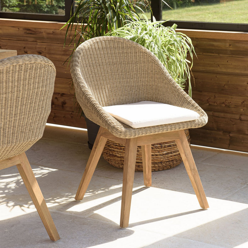 Kally - Lot De 2 Chaises Jardin - Rotin Synthétique/Teck/Mousse/Aluminium/Tissu Polyester 100% - Beige/Ecru/Marron