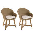 Kally - Lot De 2 Fauteuils Jardin - Rotin Synthétique/Teck/Mousse/Aluminium/Tissu Polyester 100% - Beige/Ecru/Marron