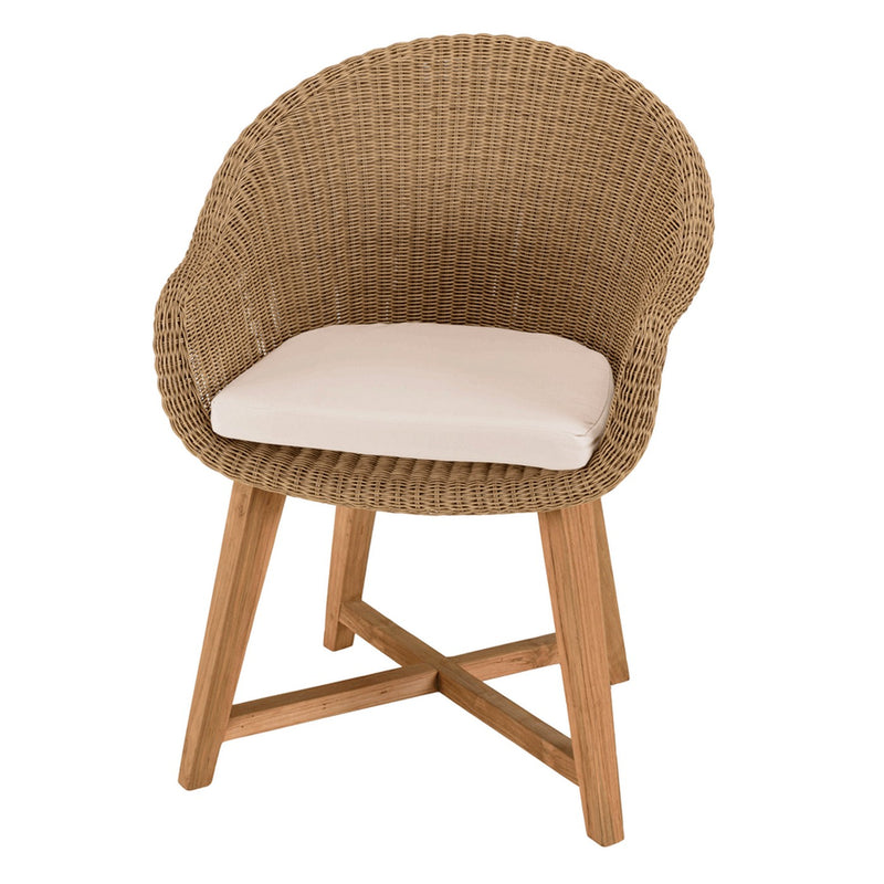 Kally - Lot De 2 Fauteuils Jardin - Rotin Synthétique/Teck/Mousse/Aluminium/Tissu Polyester 100% - Beige/Ecru/Marron