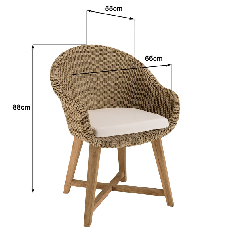 Kally - Lot De 2 Fauteuils Jardin - Rotin Synthétique/Teck/Mousse/Aluminium/Tissu Polyester 100% - Beige/Ecru/Marron