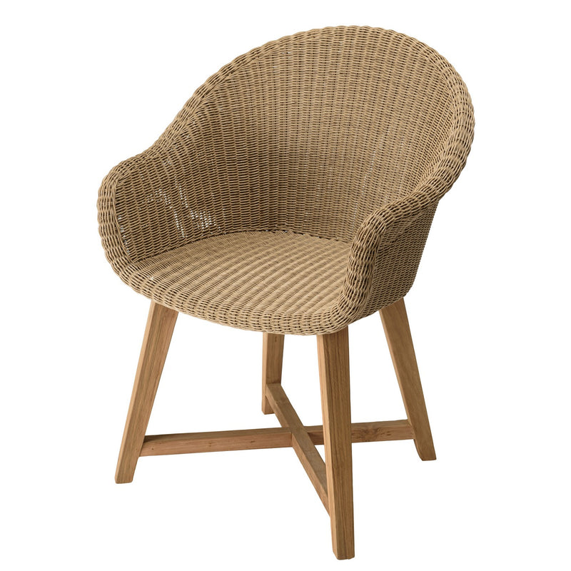 Kally - Lot De 2 Fauteuils Jardin - Rotin Synthétique/Teck/Mousse/Aluminium/Tissu Polyester 100% - Beige/Ecru/Marron
