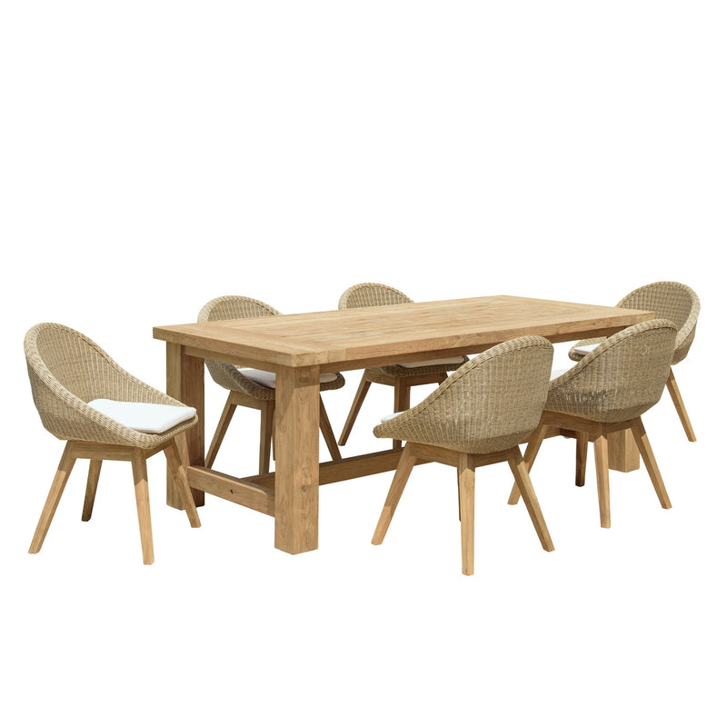 Kally - Salon De Jardin - Aluminium/Mousse/Rotin Synthétique/Teck/Teck Recyclé/Tissu Polyester 100% - Beige/Ecru/Marron