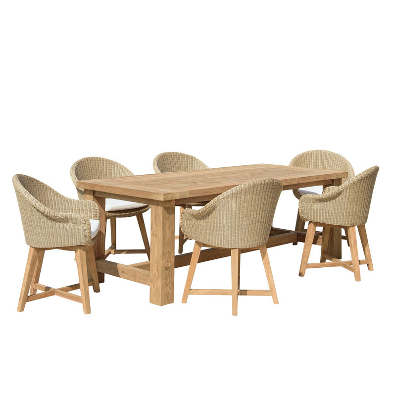 Kally - Salon De Jardin - Aluminium/Mousse/Rotin Synthétique/Teck/Teck Recyclé/Tissu Polyester 100% - Beige/Ecru/Marron