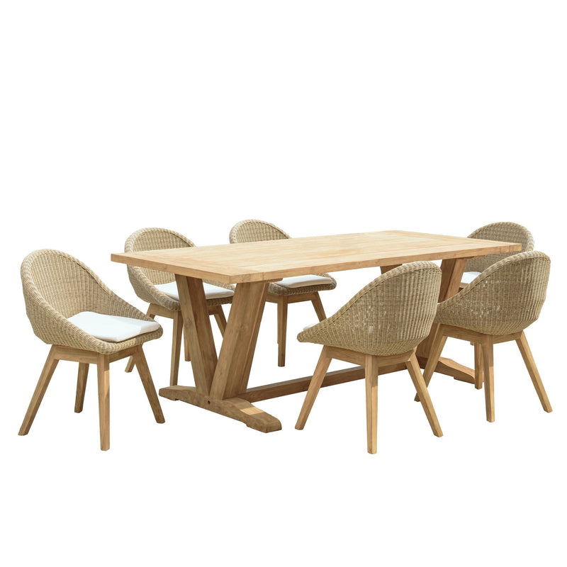 Kally - Salon De Jardin - Aluminium/Mousse/Rotin Synthétique/Teck/Teck Recyclé/Tissu Polyester 100% - Beige/Ecru/Marron