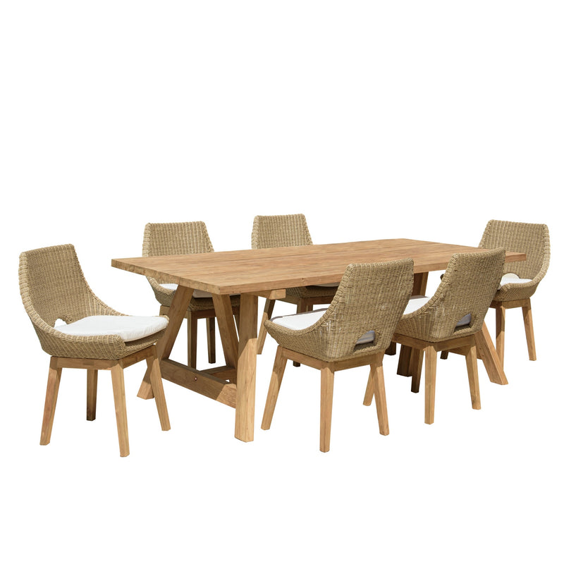 Kally - Salon De Jardin - Aluminium/Mousse/Rotin Synthétique/Teck/Teck Recyclé/Tissu Polyester 100% - Beige/Ecru/Marron
