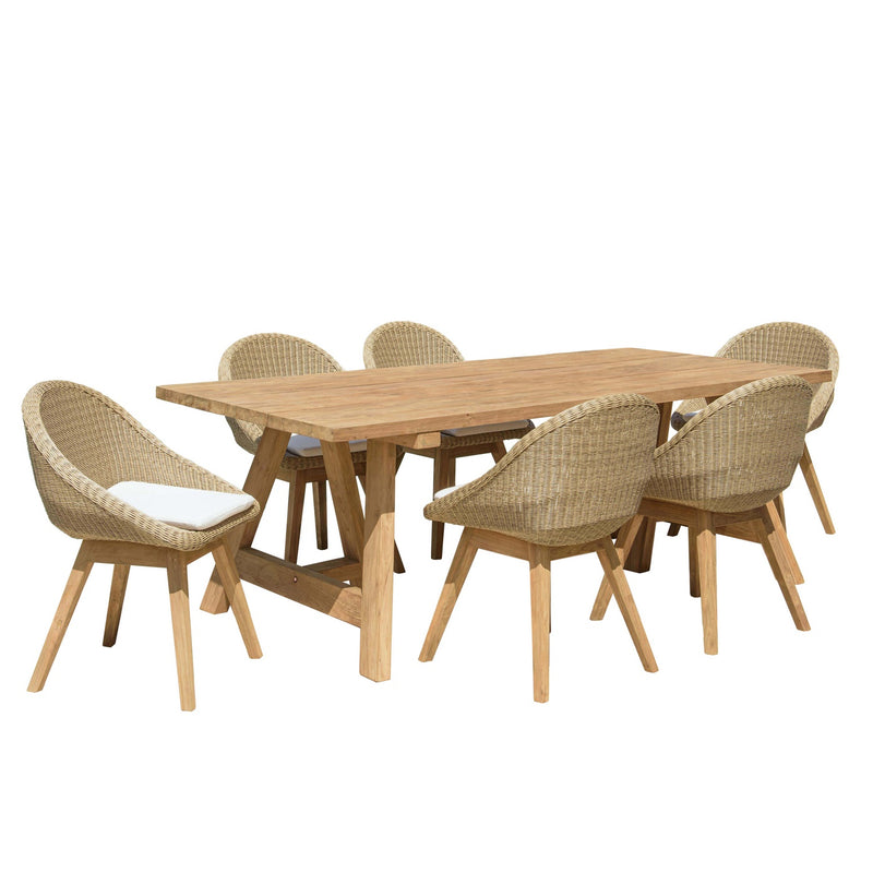 Kally - Salon De Jardin - Aluminium/Mousse/Rotin Synthétique/Teck/Teck Recyclé/Tissu Polyester 100% - Beige/Ecru/Marron