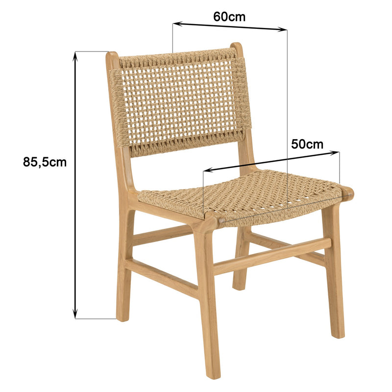 Valeria - Lot De 2 Chaises Jardin - Teck/Rotin Synthétique - Bois Clair/Beige