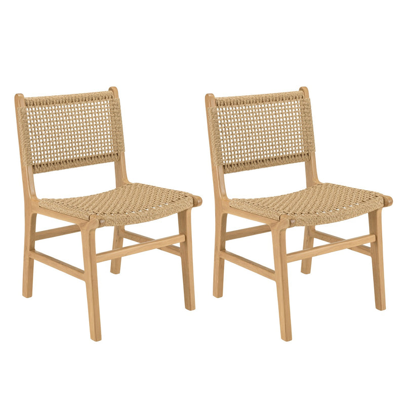 Valeria - Lot De 2 Chaises Jardin - Teck/Rotin Synthétique - Bois Clair/Beige