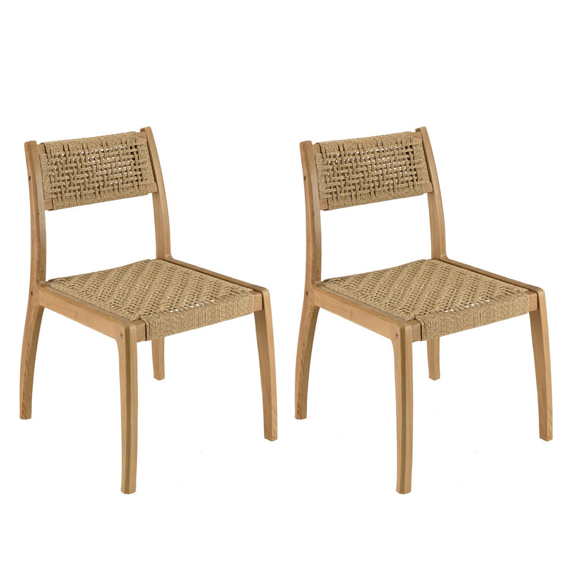 Valeria - Lot De 2 Chaises Jardin - Teck/Rotin Synthétique - Bois Clair/Beige