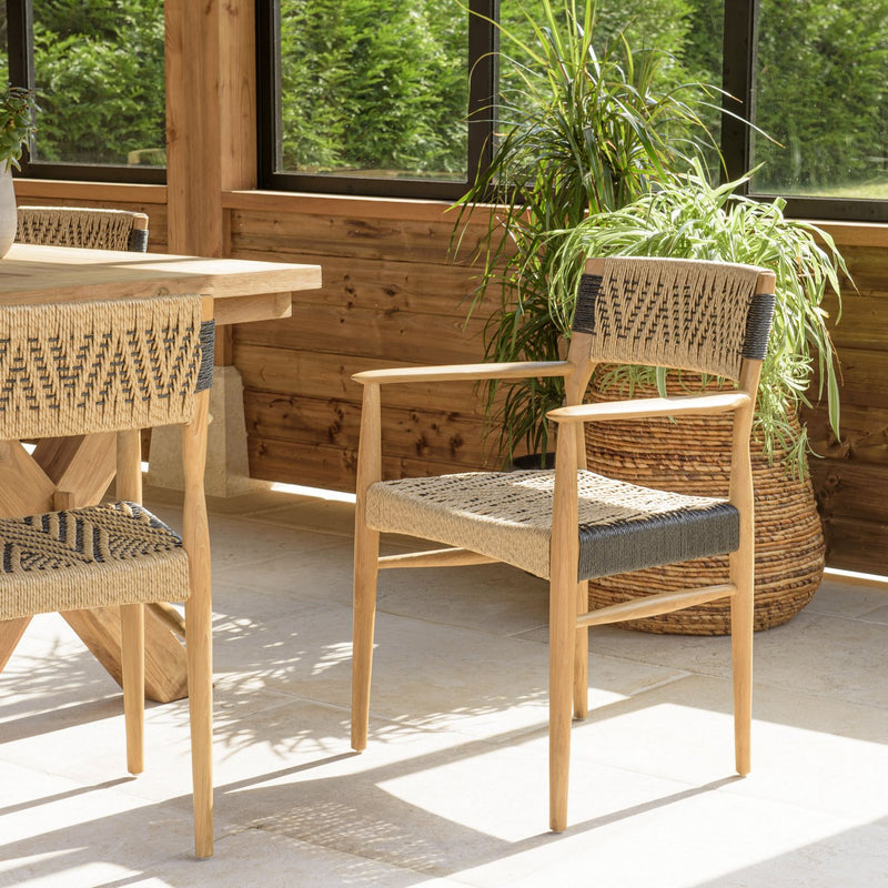 Valeria - Lot De 2 Fauteuils Jardin - Teck/Rotin Synthétique - Bois Clair/Beige/Noir