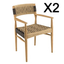 Valeria - Lot De 2 Fauteuils Jardin - Teck/Rotin Synthétique - Bois Clair/Beige/Noir