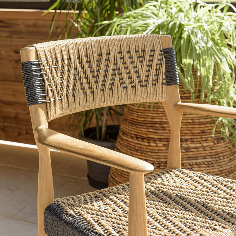 Valeria - Lot De 2 Fauteuils Jardin - Teck/Rotin Synthétique - Bois Clair/Beige/Noir