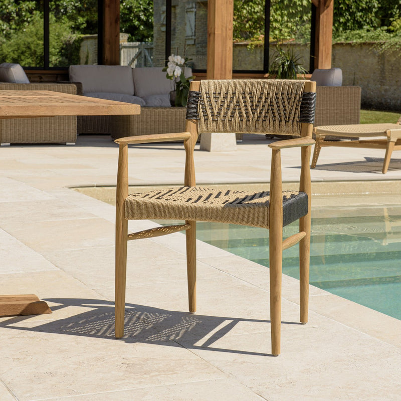 Valeria - Lot De 2 Fauteuils Jardin - Teck/Rotin Synthétique - Bois Clair/Beige/Noir