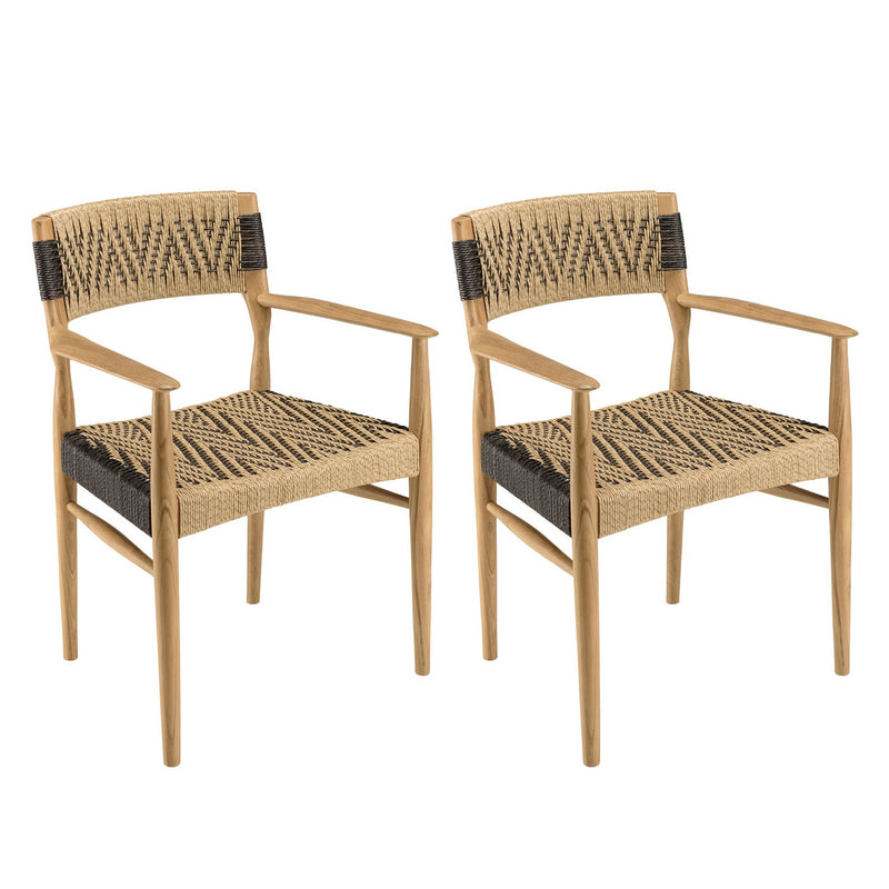 Valeria - Lot De 2 Fauteuils Jardin - Teck/Rotin Synthétique - Bois Clair/Beige/Noir