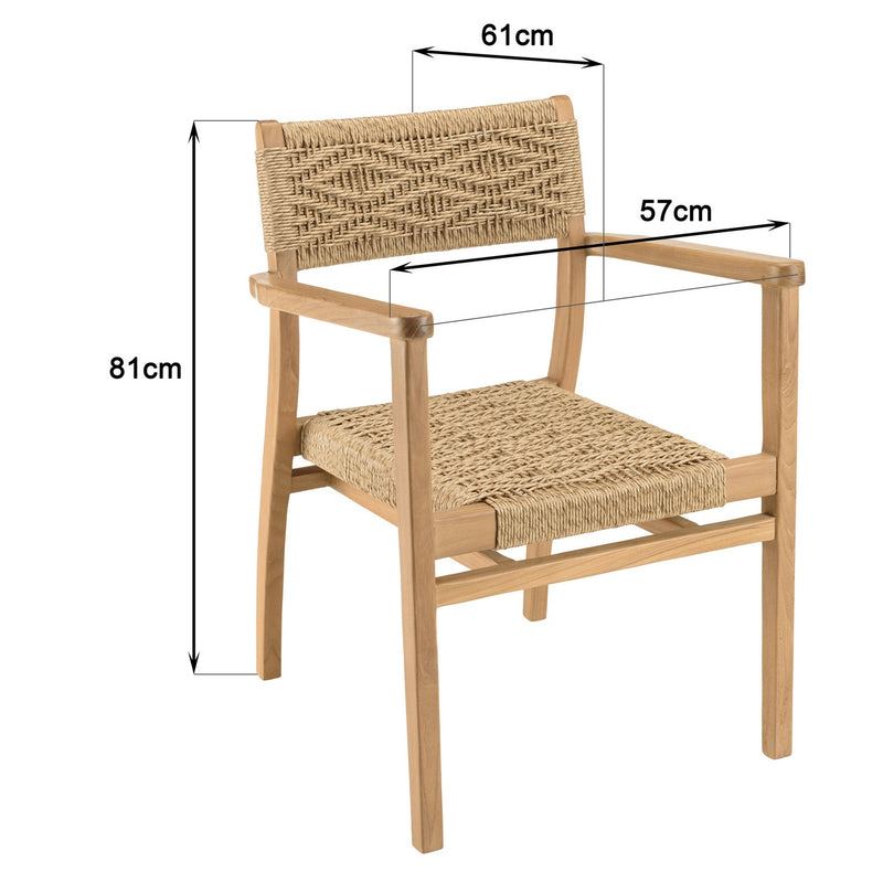 Valeria - Lot De 2 Fauteuils Jardin - Teck/Rotin Synthétique - Bois Clair/Beige