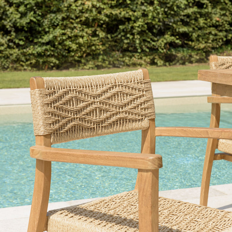 Valeria - Lot De 2 Fauteuils Jardin - Teck/Rotin Synthétique - Bois Clair/Beige