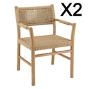 Valeria - Lot De 2 Fauteuils Jardin - Teck/Rotin Synthétique - Bois Clair/Beige