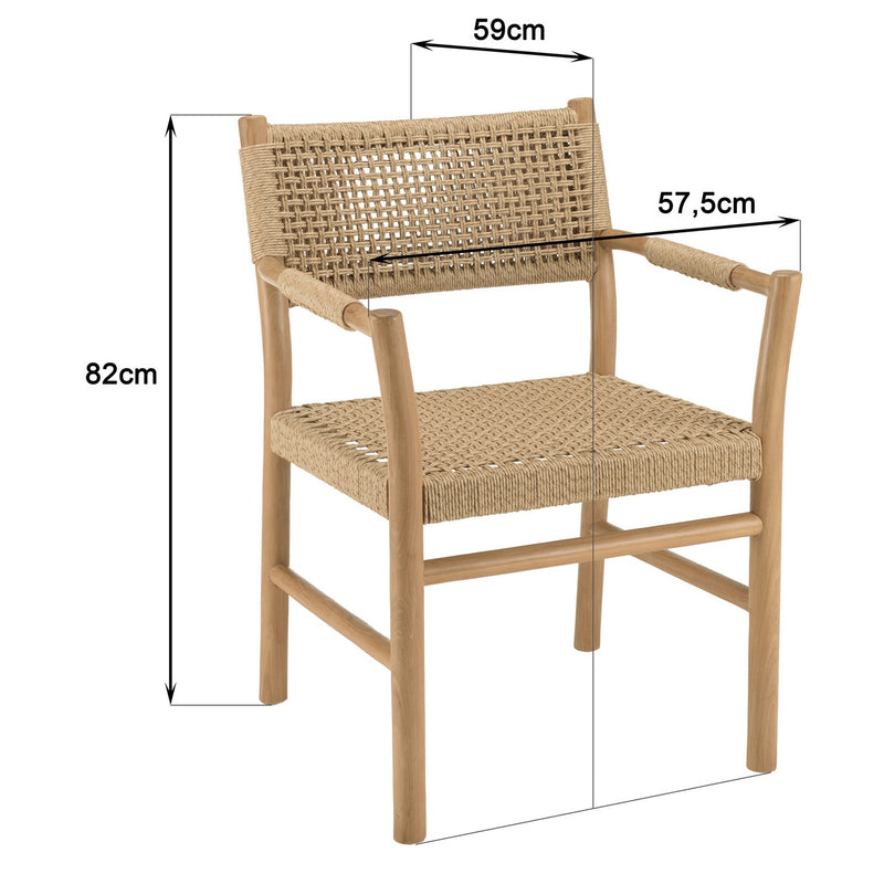 Valeria - Lot De 2 Fauteuils Jardin - Teck/Rotin Synthétique - Bois Clair/Beige