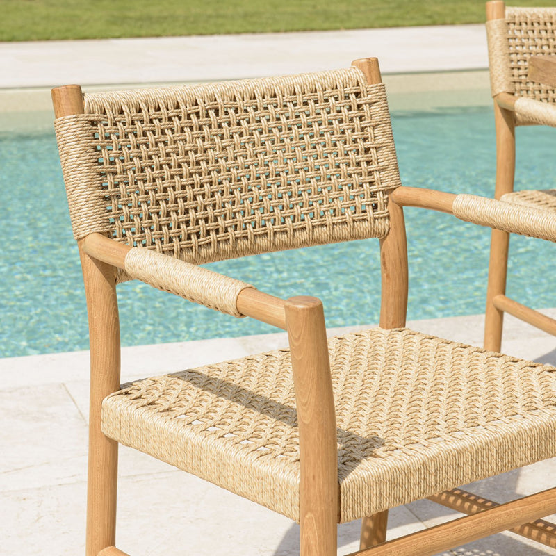 Valeria - Lot De 2 Fauteuils Jardin - Teck/Rotin Synthétique - Bois Clair/Beige