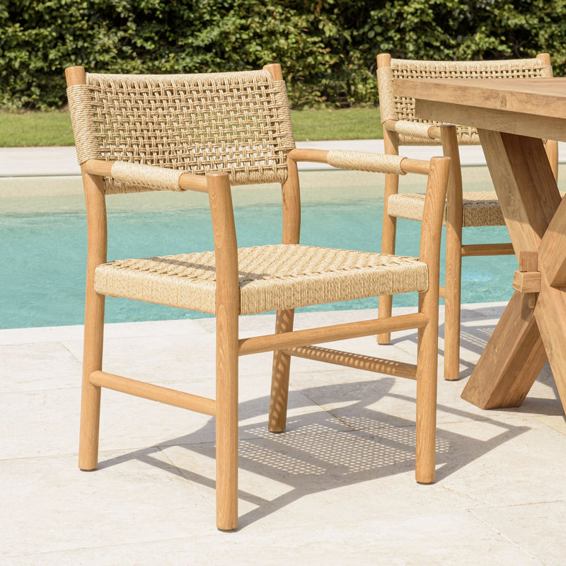 Valeria - Lot De 2 Fauteuils Jardin - Teck/Rotin Synthétique - Bois Clair/Beige