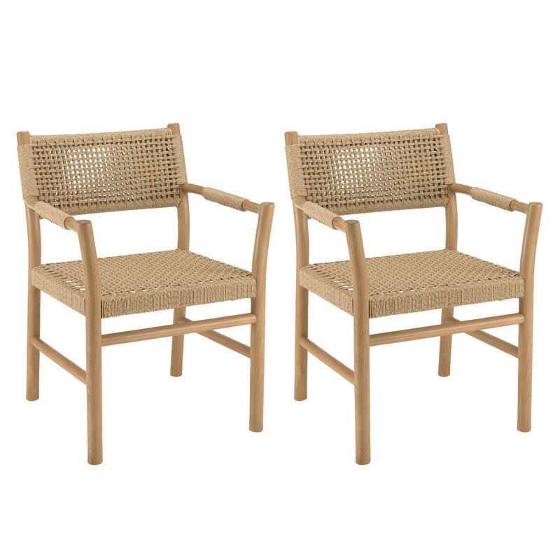 Valeria - Lot De 2 Fauteuils Jardin - Teck/Rotin Synthétique - Bois Clair/Beige