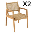 Valeria - Lot De 2 Fauteuils Jardin - Teck/Rotin Synthétique - Bois Clair/Beige
