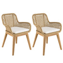 Valeria - Lot De 2 Fauteuils Jardin - Teck/Rotin Synthétique/Olefin/Mousse Polyuréthane - Bois Clair/Blanc/Beige