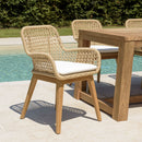 Valeria - Lot De 2 Fauteuils Jardin - Teck/Rotin Synthétique/Olefin/Mousse Polyuréthane - Bois Clair/Blanc/Beige