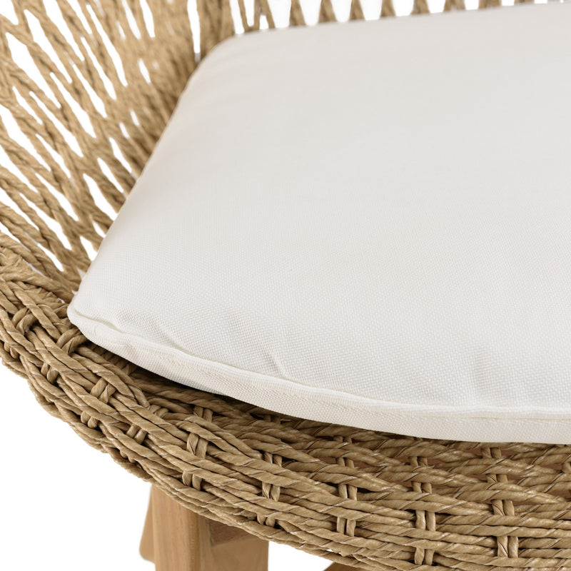 Valeria - Lot De 2 Fauteuils Jardin - Teck/Rotin Synthétique/Olefin/Mousse Polyuréthane - Bois Clair/Blanc/Beige