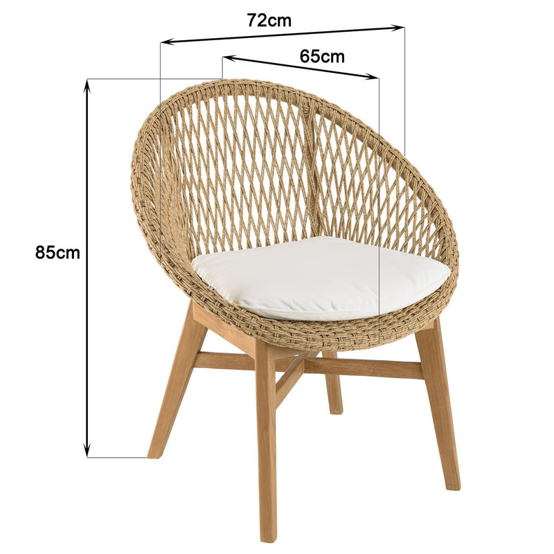 Valeria - Lot De 2 Fauteuils Jardin - Teck/Rotin Synthétique/Olefin/Mousse Polyuréthane - Bois Clair/Blanc/Beige
