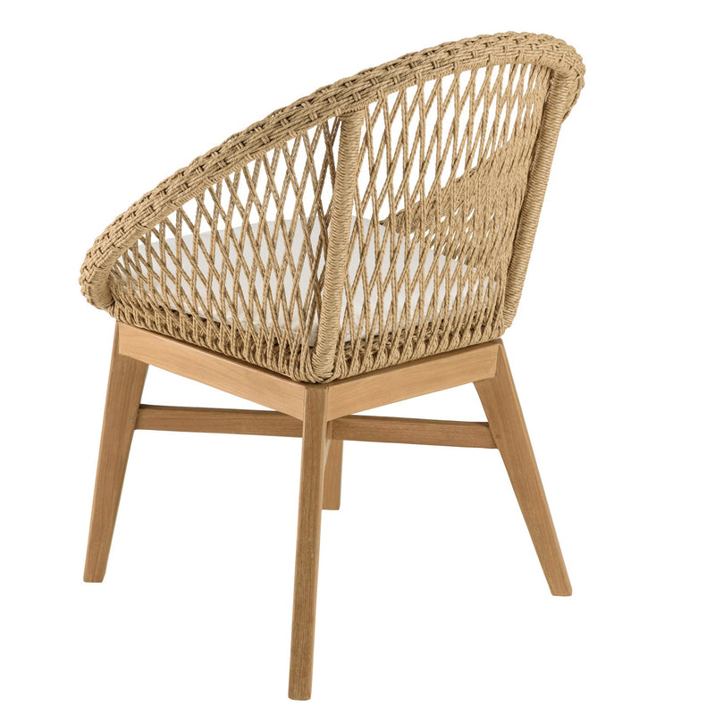 Valeria - Lot De 2 Fauteuils Jardin - Teck/Rotin Synthétique/Olefin/Mousse Polyuréthane - Bois Clair/Blanc/Beige