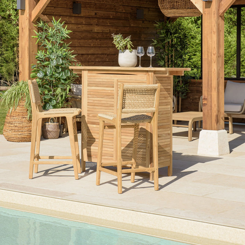 Valeria - Lot De 2 Tabourets Bar De Jardin - Bois Clair/Beige