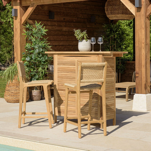 Valeria - Lot De 2 Tabourets Bar De Jardin - Bois Clair/Beige