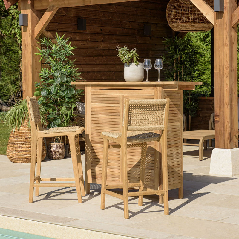 Valeria - Lot De 2 Tabourets Bar De Jardin - Bois Clair/Beige