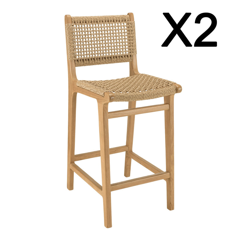 Valeria - Lot De 2 Tabourets Bar De Jardin - Bois Clair/Beige