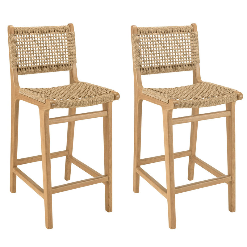 Valeria - Lot De 2 Tabourets Bar De Jardin - Bois Clair/Beige