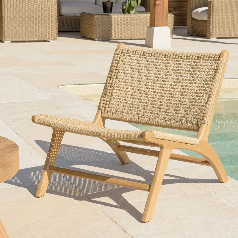 Valeria - Lot De 2 Fauteuils Jardin - Teck/Rotin Synthétique - Bois Clair/Beige