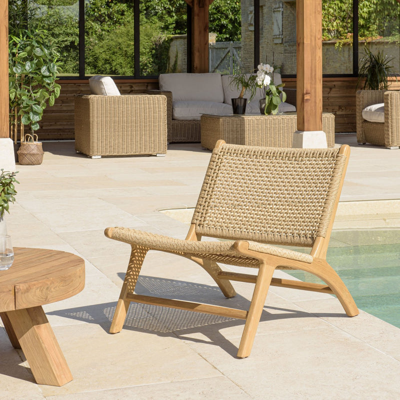Valeria - Lot De 2 Fauteuils Jardin - Teck/Rotin Synthétique - Bois Clair/Beige