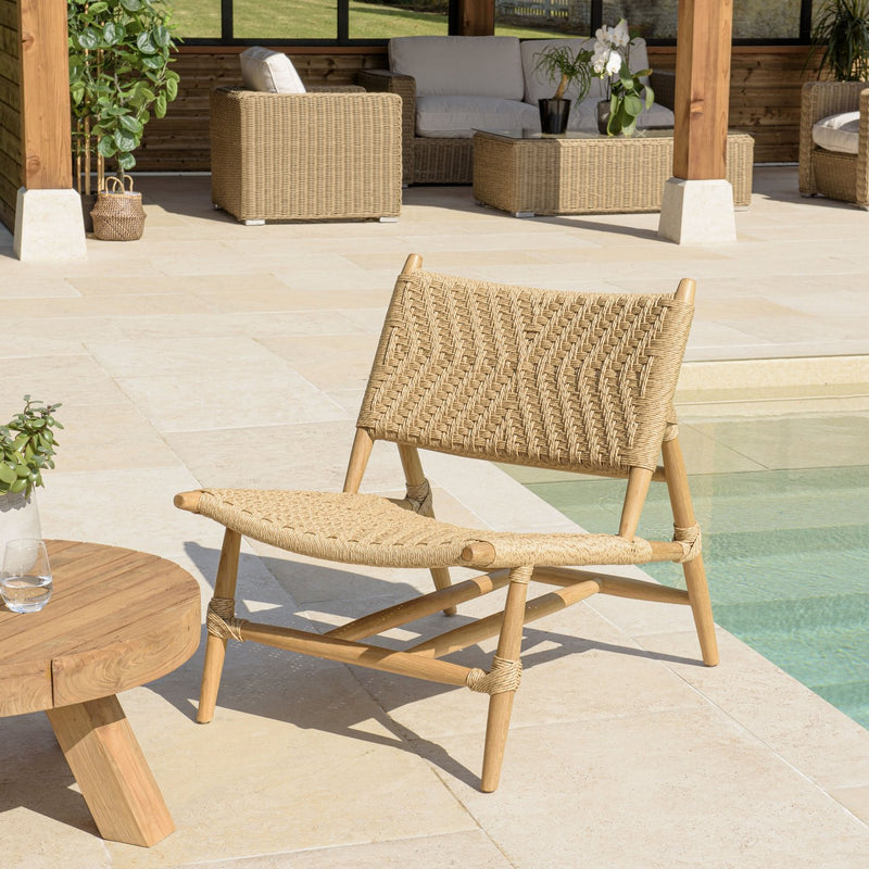 Valeria - Lot De 2 Fauteuils Jardin - Teck/Rotin Synthétique - Bois Clair/Beige