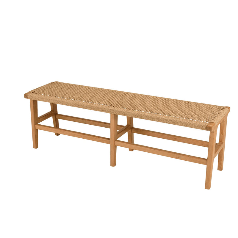 Valeria - Banc De Jardin - Teck/Rotin Synthétique - Bois Clair/Beige