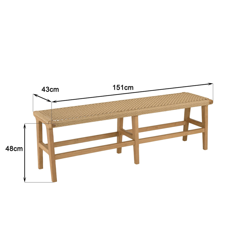 Valeria - Banc De Jardin - Teck/Rotin Synthétique - Bois Clair/Beige