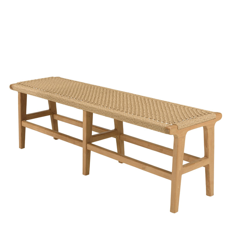 Valeria - Banc De Jardin - Teck/Rotin Synthétique - Bois Clair/Beige