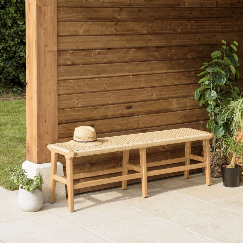 Valeria - Banc De Jardin - Teck/Rotin Synthétique - Bois Clair/Beige