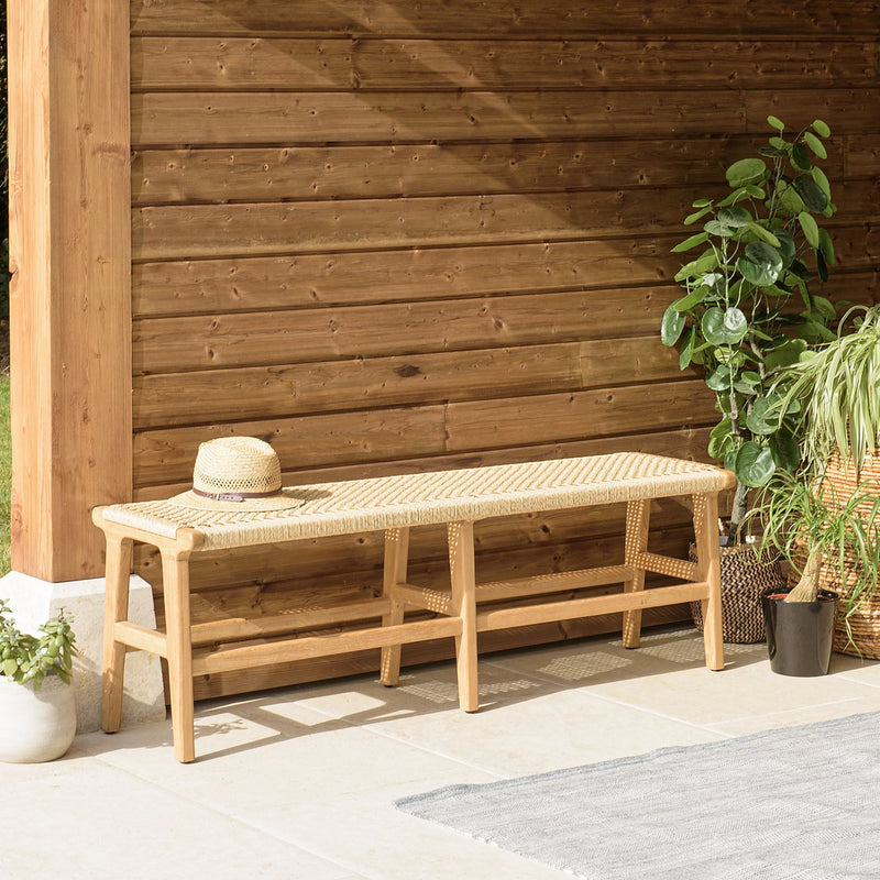 Valeria - Banc De Jardin - Teck/Rotin Synthétique - Bois Clair/Beige