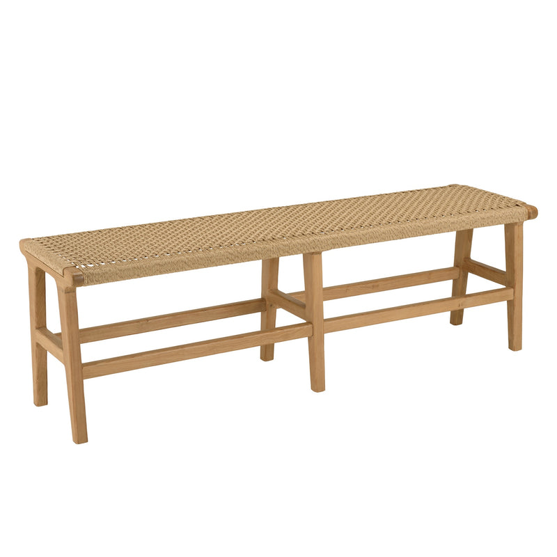 Valeria - Banc De Jardin - Teck/Rotin Synthétique - Bois Clair/Beige